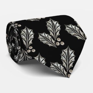 Cravate argentée de Noël de houx de platine