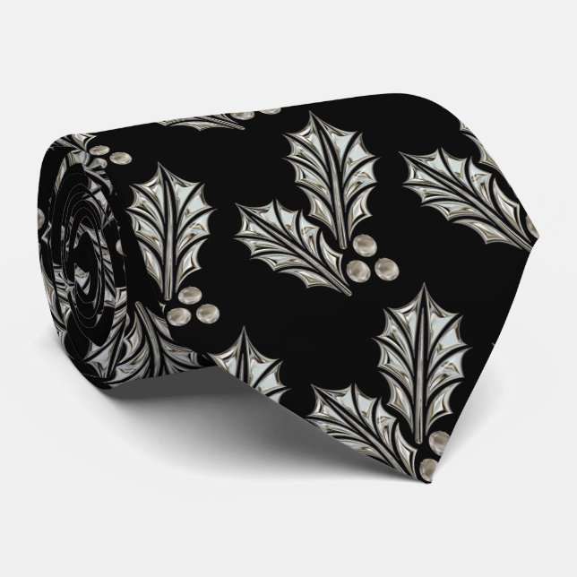 Cravate argentée de Noël de houx de platine (Roulé)