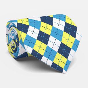 Cravate Argyle Bleu Framboise Lemon Jaune Prépa