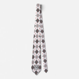 Cravate Argyle Carreaux Rouge Gris Argent Monogramme Perso