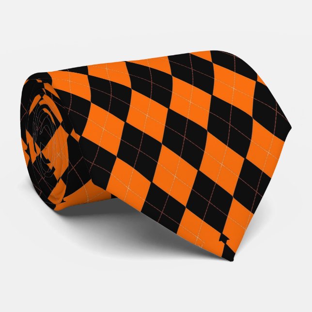 Cravate Argyle classique orange et noir pour Halloween (Roulé)