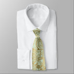 Cravate Arrière - plan d'or en cachemire vert<br><div class="desc">L'élégant motif en paisley vintage vert menthe sur un arrière - plan aux tons or.</div>