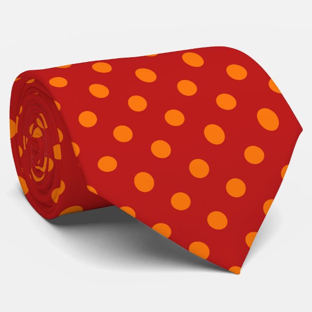 Cravate Arrière - plan rouge Orange Pois Design (Créateur téléchargé)