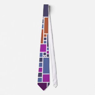 Cravate Art Abstrait Carrés gris violet orange