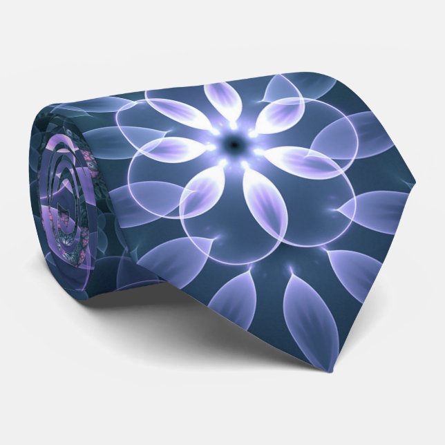 Cravate Art abstrait de motif fractal 3D bleu violet rose (Roulé)