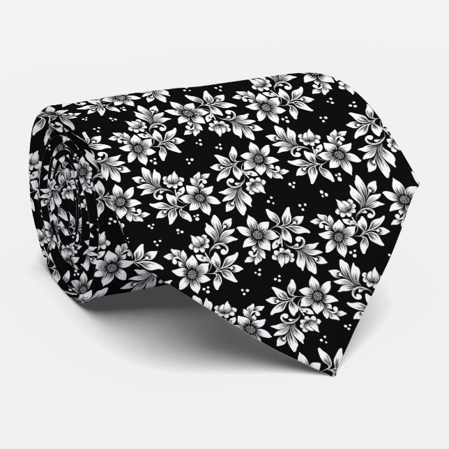 Cravate Art Abstrait d'illustration en noir et blanc (Roulé)