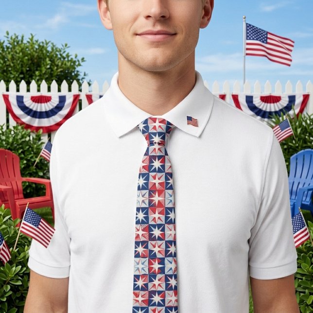 Cravate Art Abstrait Géométrique Étoile Patriotique Indépe (Geometric Abstract Art Patriotic Star Independence Neck Tie)