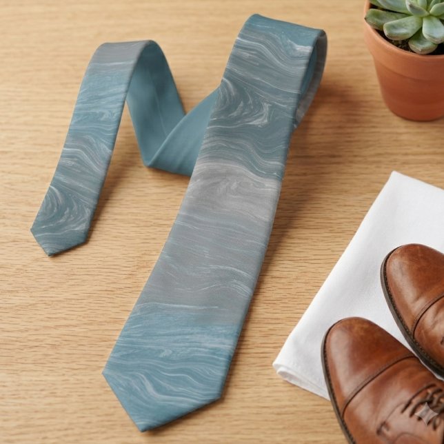 Cravate Art abstrait moderne bleu et gris en tourbillon (An elegant blue and grey marble swirl necktie, a stylish gift for him for his next formal occasion.)