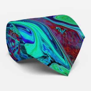 Cravate Art abstrait rétro groovy en bleu et rouge