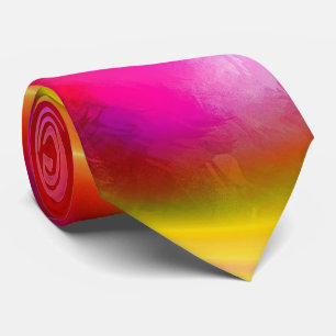 Cravate Art Abstrait rouge rose jaune original