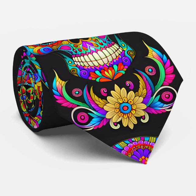 Cravate Art crâne de sucre - Folklore en couleur (Roulé)