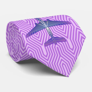 Cravate Art Deco Airplane, Violet Purple and Silver Gray
