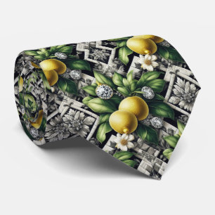 Cravate Art Déco Amalfi Lemon Noir et Blanc Diamants
