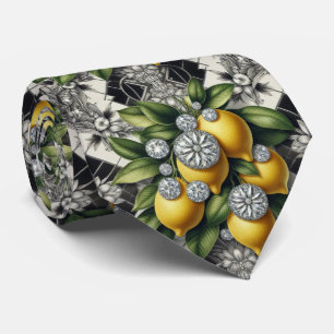 Cravate Art Déco Amalfi Lemon Noir et Blanc Diamants