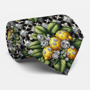 Cravate Art Déco Amalfi Lemon Noir et Blanc Diamants