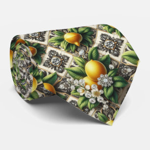 Cravate Art Déco Amalfi Lemon Noir et Blanc Diamants