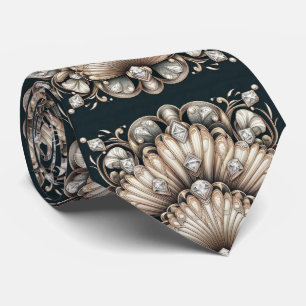 Cravate Art Déco Coquillage Faux Diamant Fausse Soie 