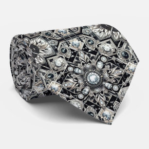 Cravate Art Déco Diamants Noir et Blanc
