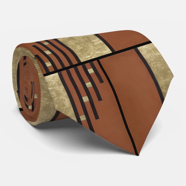 Cravate Art Déco En Or Et Tan (Roulé)