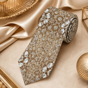 Cravate Art déco Glamour Vintage Mode Beige Or