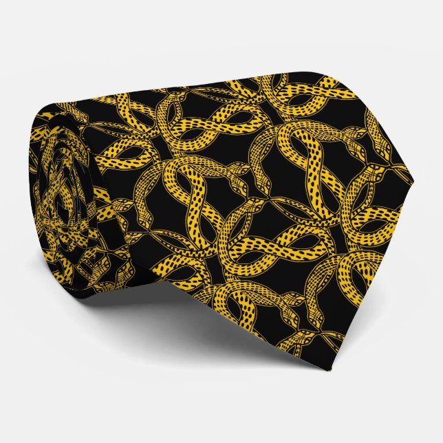 Cravate Art Deco Golden Snake Pattern  (Roulé)