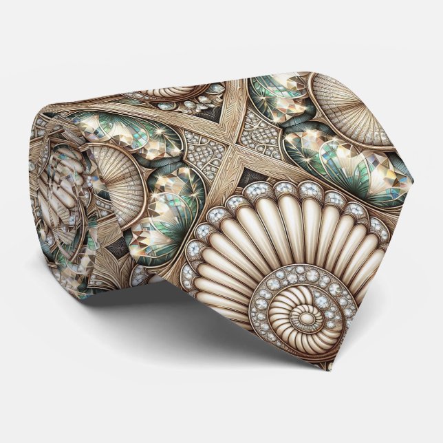 Cravate Art Deco Seashell Faux Diamond Faux Silk  (Roulé)
