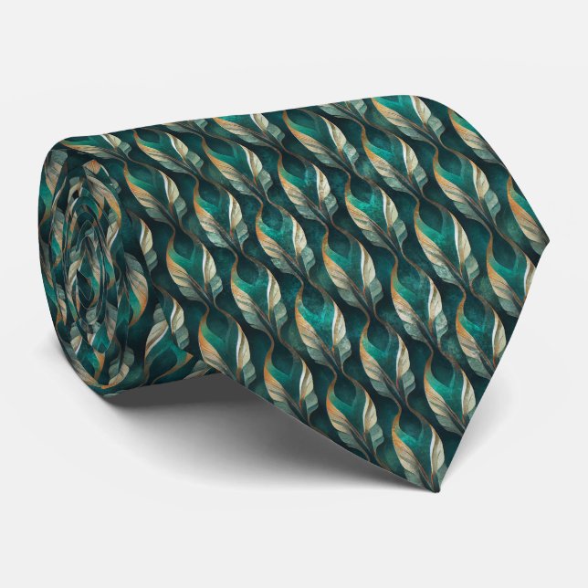 Cravate Art Deco Teal & Gold Geometric Pattern (7) (Roulé)