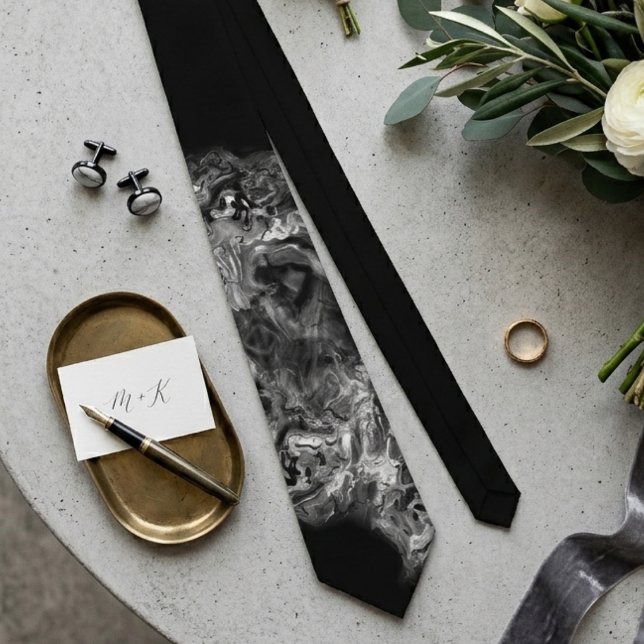 Cravate Art fluide abstrait monochrome noir (A stunning tie for him, perfect for a wedding celebration or anniversary.)