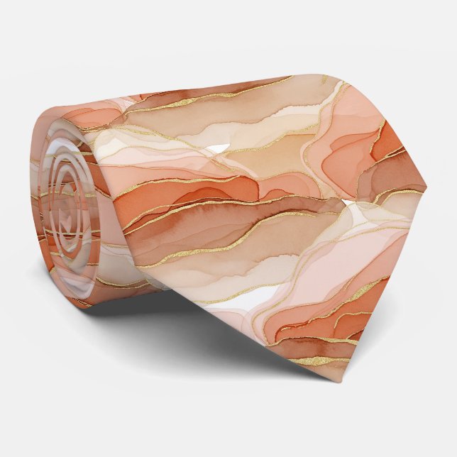 Cravate Art fluide accentué d'or - Marbre Sienne (Roulé)