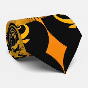 Cravate Art fractal abstrait moderne noir jaune orange
