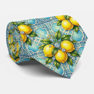 Cravate Art Nouveau Amalfi Citron Méditerranée Diamants