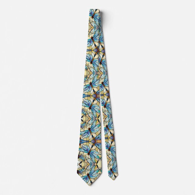 Cravate Art Nouveau Luciole Coloré Faux Vitrail  (Devant)