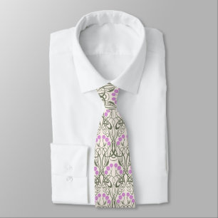 Cravate Art Nouveau Roses roses et tiges sinueuses