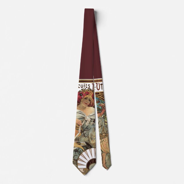 Cravate Art Nouveau vintage, Biscuits par Alphonse Mucha (Devant)