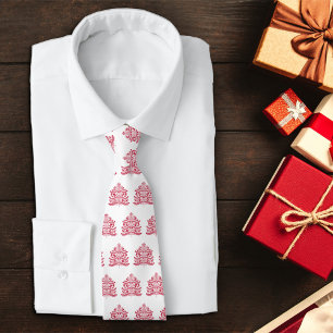 Cravate Art populaire scandinave rouge Arbre de Noël nordi