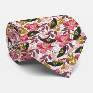 Cravate Artistic Colorful Butterflies & Poppy Flowers