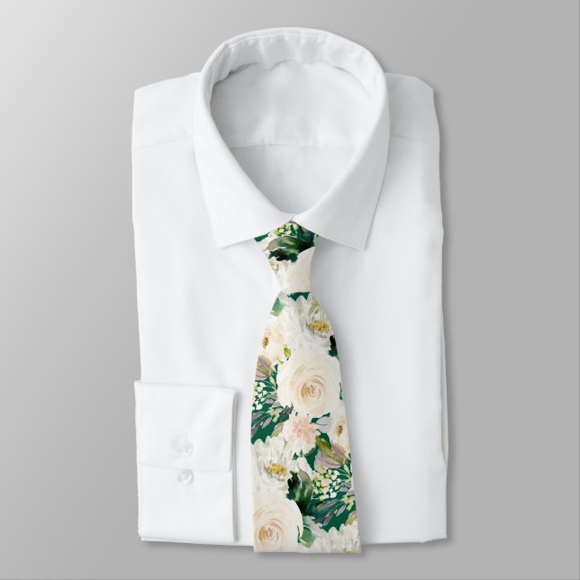 Cravate ArtsApp H2 Alabaster Cream Roses Wedding (Attaché)