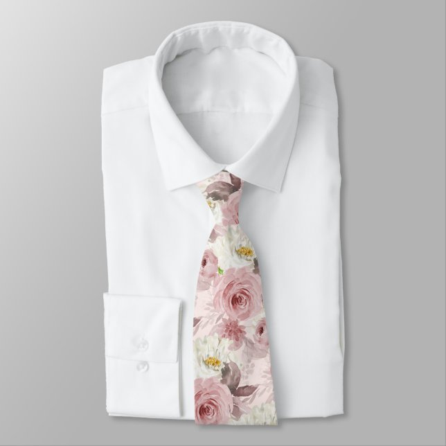 Cravate ArtsApp H2 Dusty Rose Roses Mariage (Attaché)