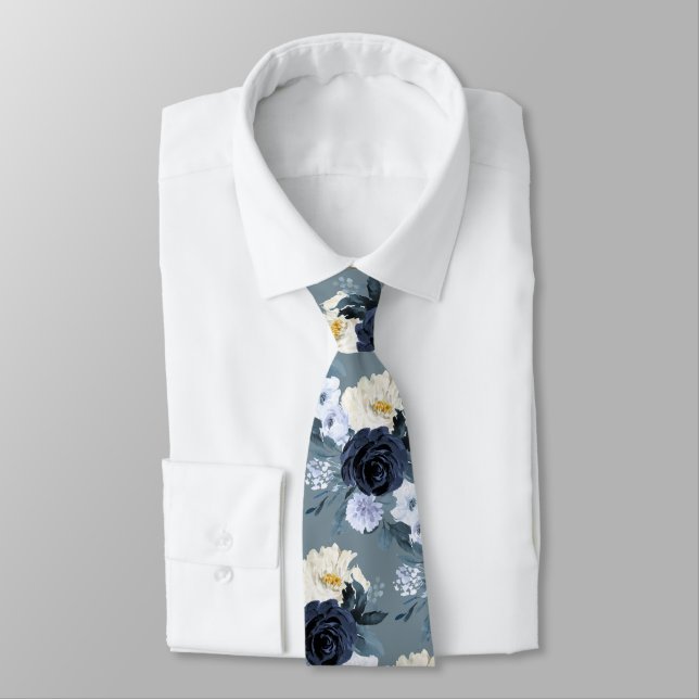 Cravate ArtsApp H2 Navy+Dusty Blue Rose Mariage (Attaché)