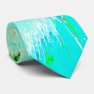 Cravate Asclépiade Psychedelique Aqua et Vert Citron