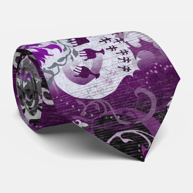 Cravate Asexuel Dragon Damask - Ace Pride couleurs drapeau (Roulé)