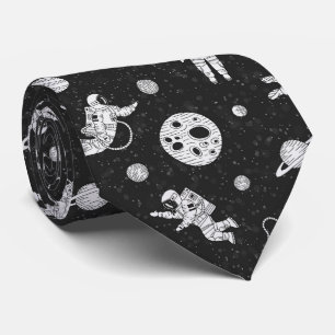 Cravate Astronautes dans l'espace noir et blanc