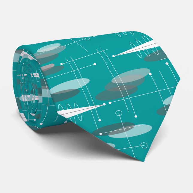 Cravate atomique moderne du milieu du siècle Turqu (Roulé)