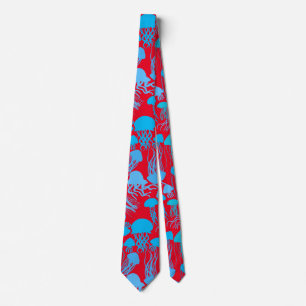 Cravate Attention aux méduses. L Blue.b Rouge BG