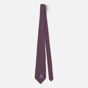 Cravate Aubergine Élégant Monogramme + Nom