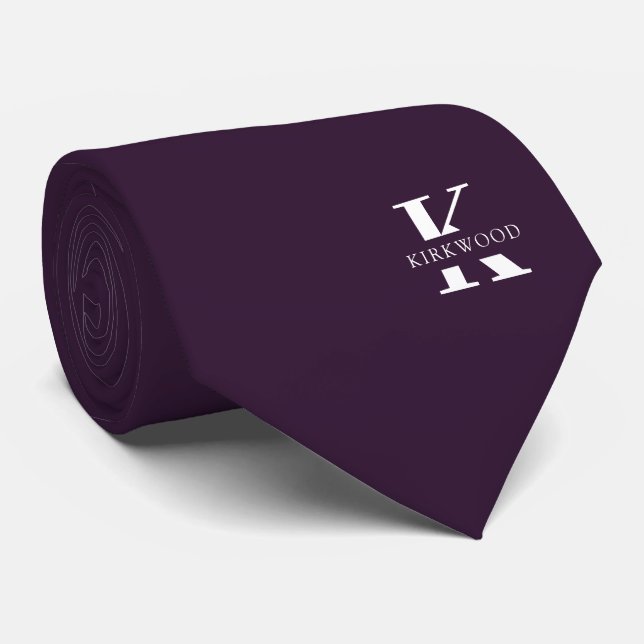 Cravate Aubergine | Élégant Monogramme+Nom |one-side (Roulé)