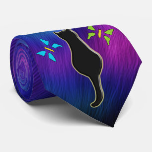 Cravate Aurora Borealis & Chat noir Silhouette & Papillon