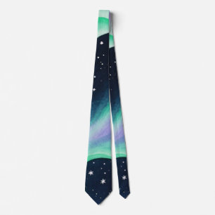 Cravate Aurora Borealis, motif vert et violet
