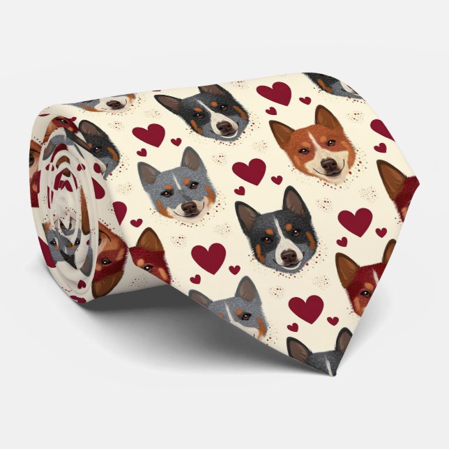 Cravate Australian Cattle Dog Valentine Hearts Pattern Dog (Roulé)