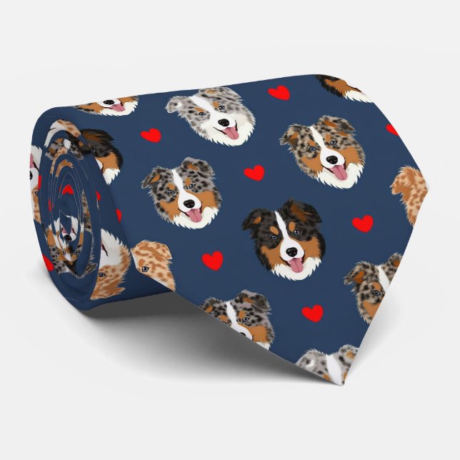 Cravate Australian Shepherd Cœurs de la Saint-Valentin Mot (Roulé)